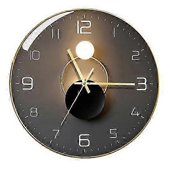 12 Inch Curved Glass Wall Clock Silent Operation Wooden Back Panel Modern Clock Round Oval Pattern Home Clock