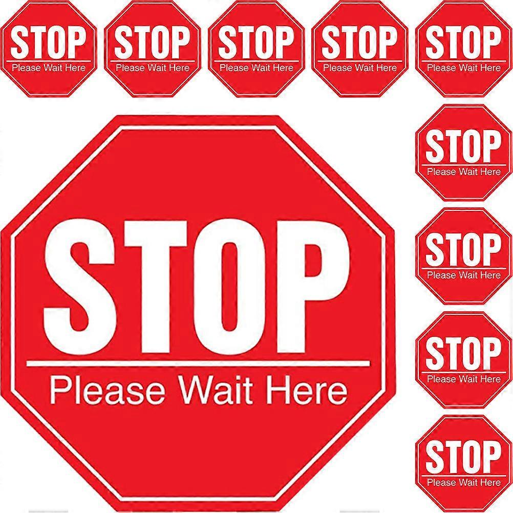Stop Please Wait Here Sign Public Safety Reminder For Public Places 20X20Cm Square Floor Decals 30Pack