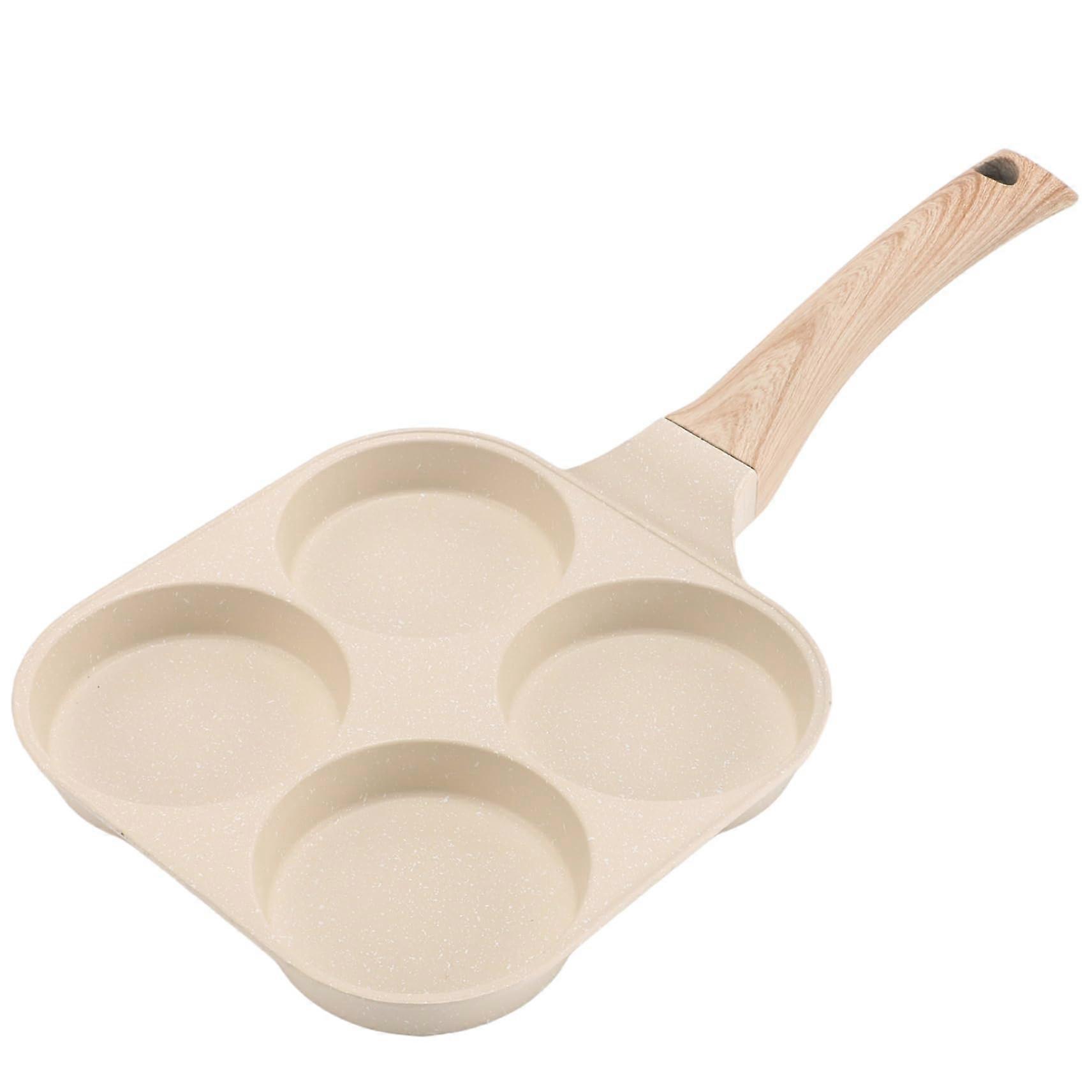 Egg Pan Omelette Pan, 4Cup Egg Nonstick with Wood Handle  Hanging Hole Versatile Breakfast Skillet for Eggs, Pancakes, Plett, Crepes