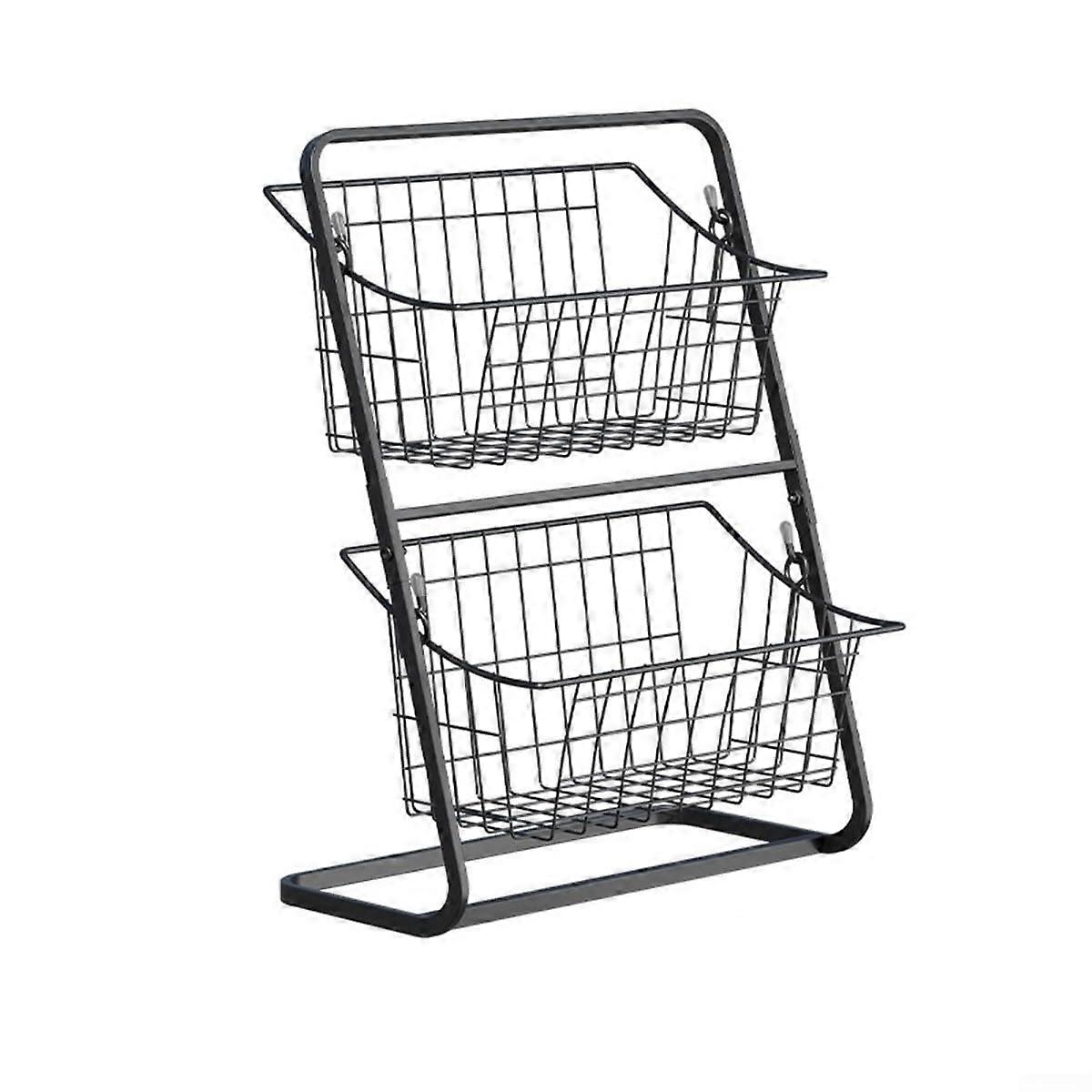 Elegant metal fruit basket with 2 tiers, maximize your kitchen space with functional design (black).