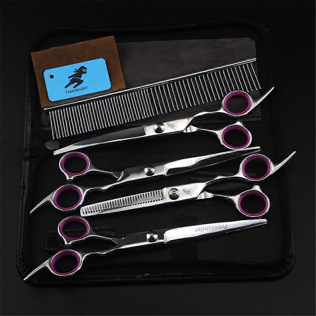 Dog Grooming Scissors 7.0 Inch Curved Ice Forging Process Durable Professional Pet Shears Set Of 4 For Dogs Cats