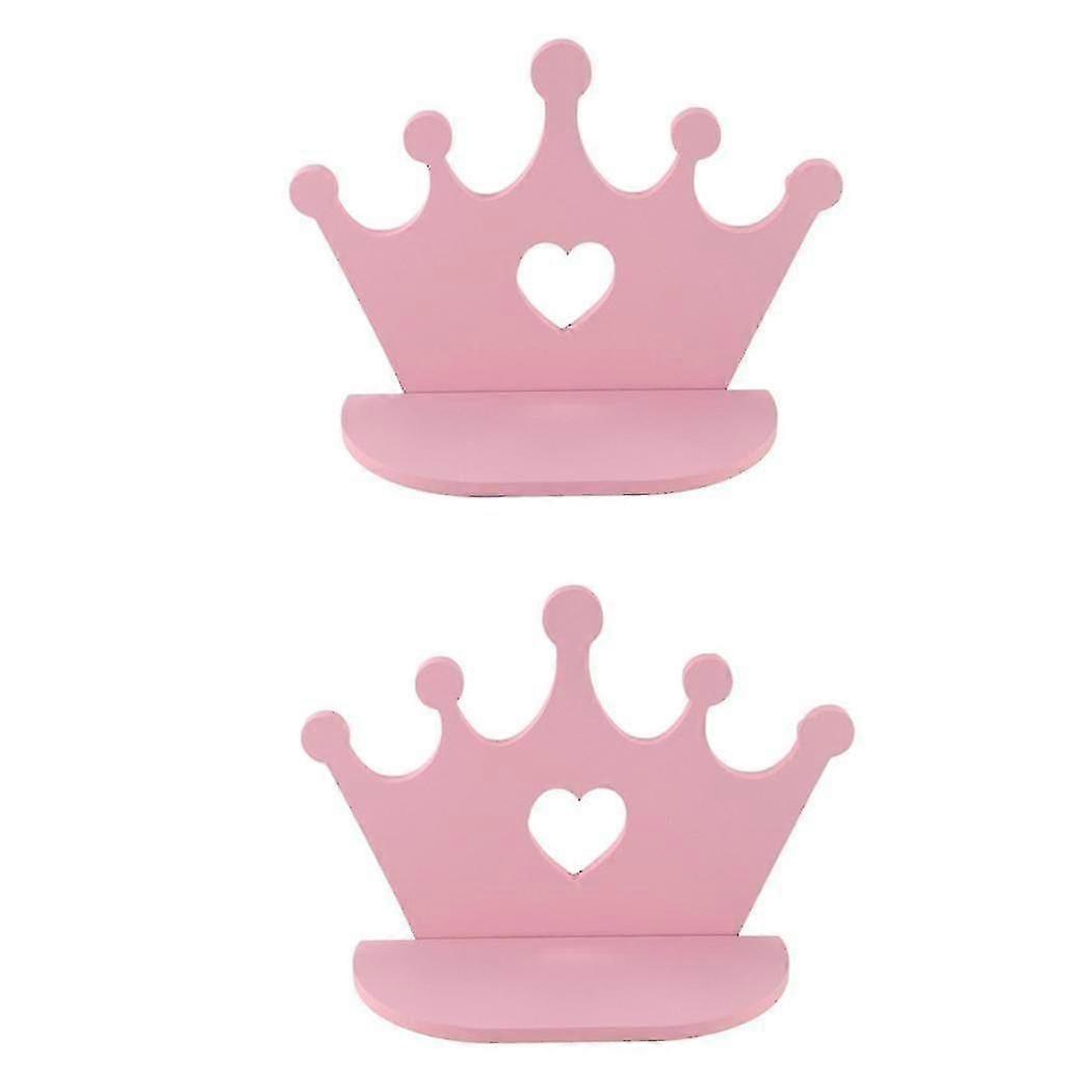 プリンセスルーム人形おもちゃの棚のための2xピンクの木製クラウンウォールシェルフ