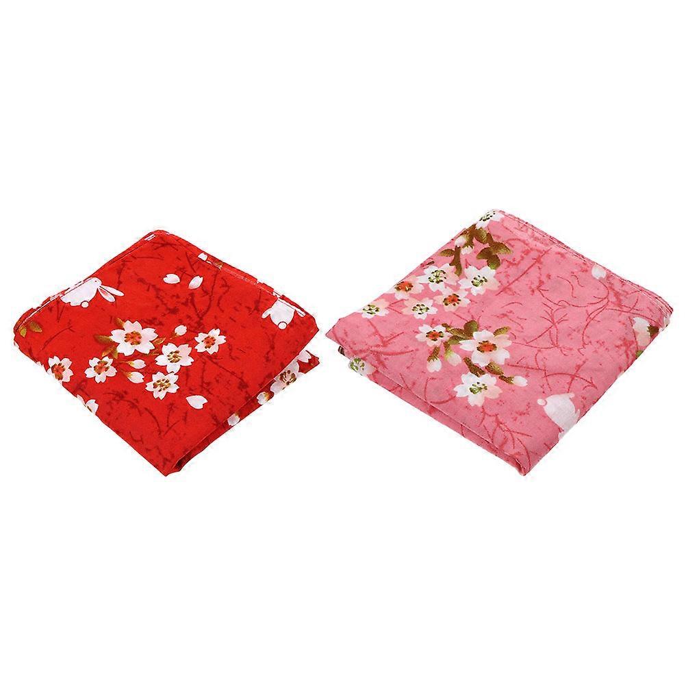 2pcs Floral Pattern Japanese Festival Lunch Case and Handkerchief