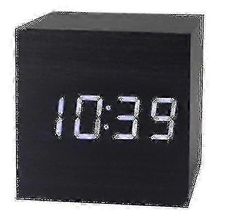 Cubo dell'orologio digitale a LED con visualizzazione di ora, data e temperatura, attivazione sonora - bianco e nero