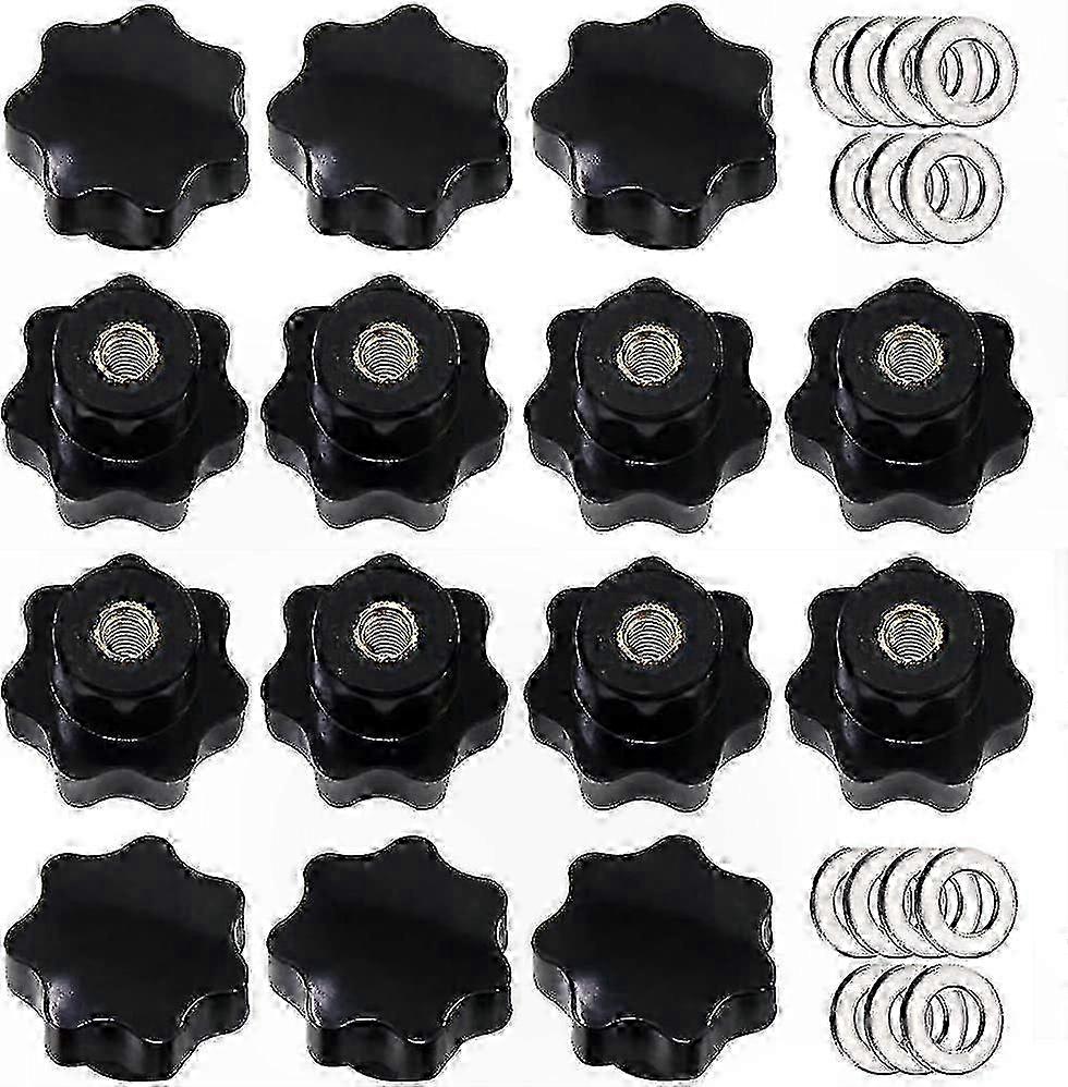 Black Plastic Star-Shaped Knobs with Washers, 14-Pack M8 Threaded Clamp Handles for Easy Grip and Secure Fastening Solutions hwy