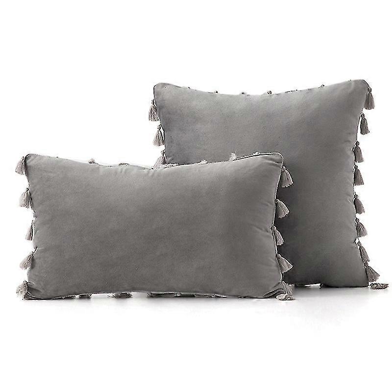 Simple Home Tassel Velvet Sofa Pillow Cases, Solid Color Plush With...