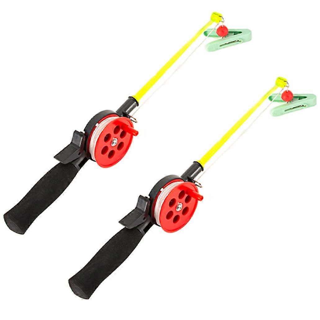 Mini Ice Fishing Rod For Shrimp And Crab, Crabbing Pole With Clip Reel, Kids Pool Set, 2Pack Portable Rod