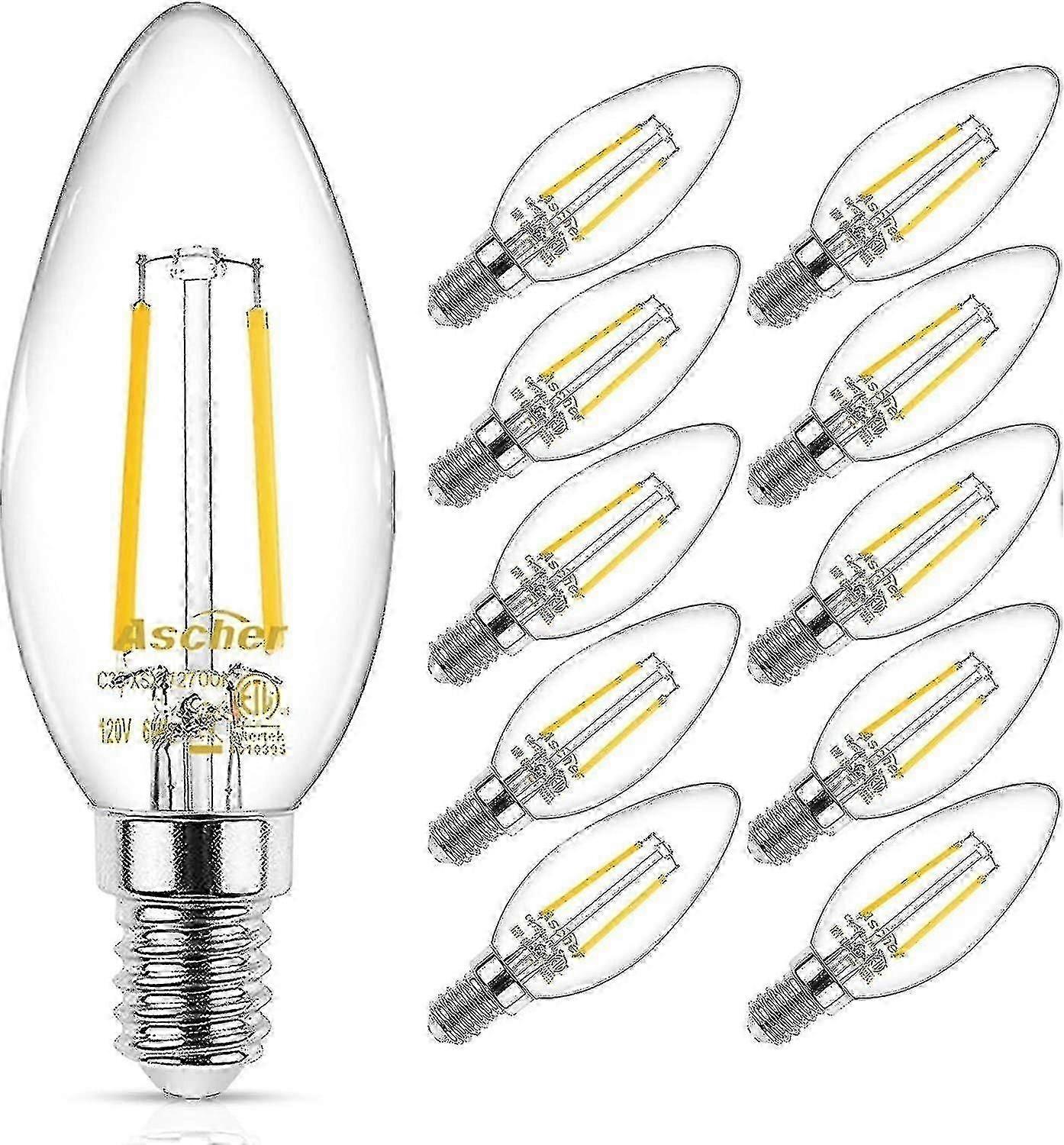 E12 LED 燭台電球 40W 相当 ウォーム ホワイト 2700K クリア フィラメント ガラス電球 調光不可 10 パック!ZZ19