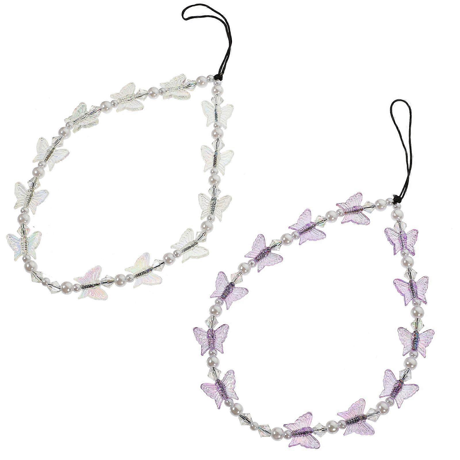 2 pcs Beaded Butterfly Phone Charms Decorative Phone Chain Cellphone Strap Charm