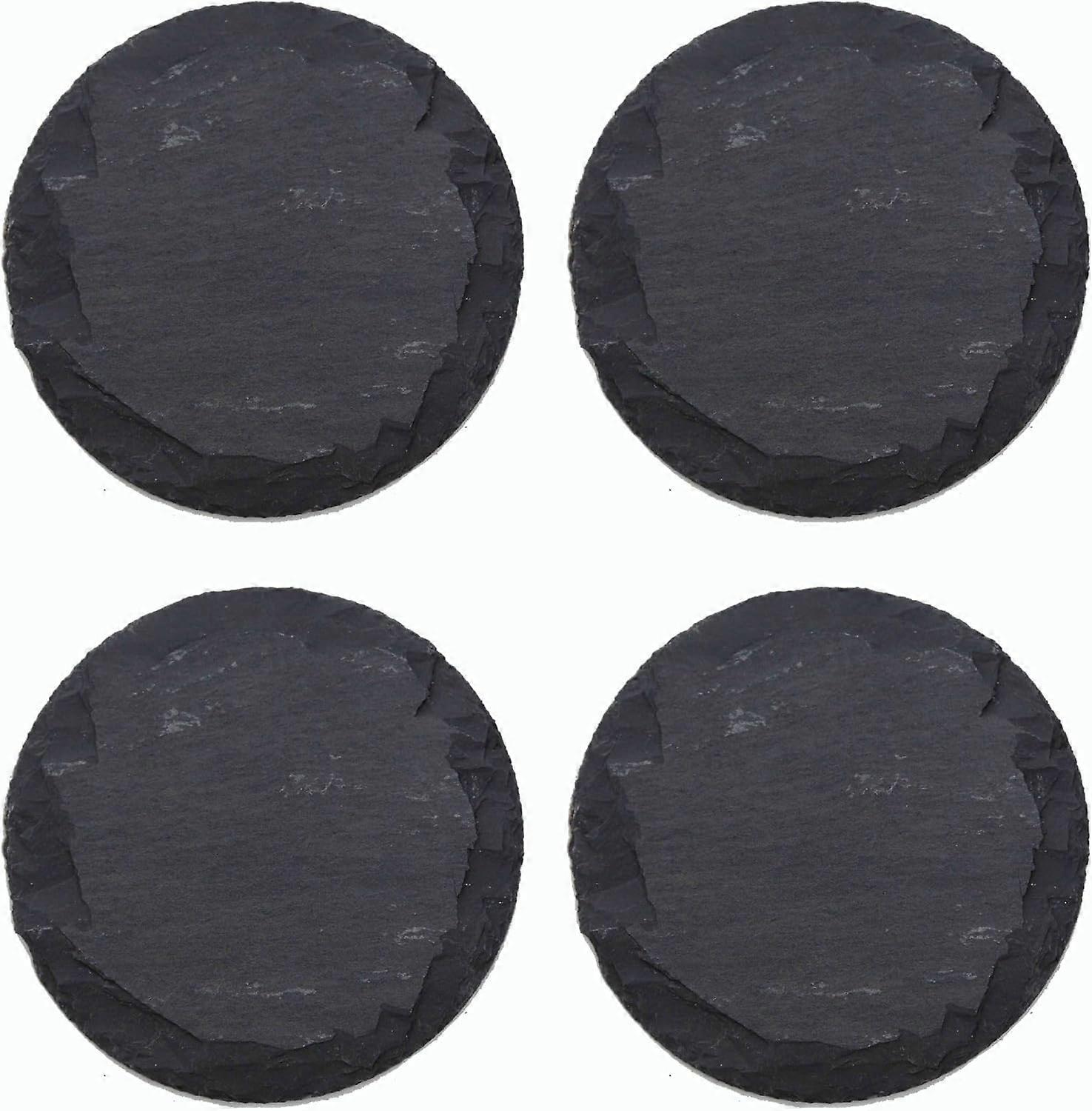4x Schieferplatten I rund I 33x0,5 cm I Sushi Servier Set Servierplatte schwarz Steinplatte rund Slate Plate Käsebrett Runde Platte