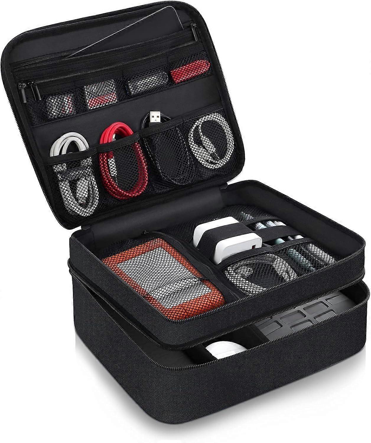 Cable bag large 3-layer electronic cable bag with shockproof pocket for