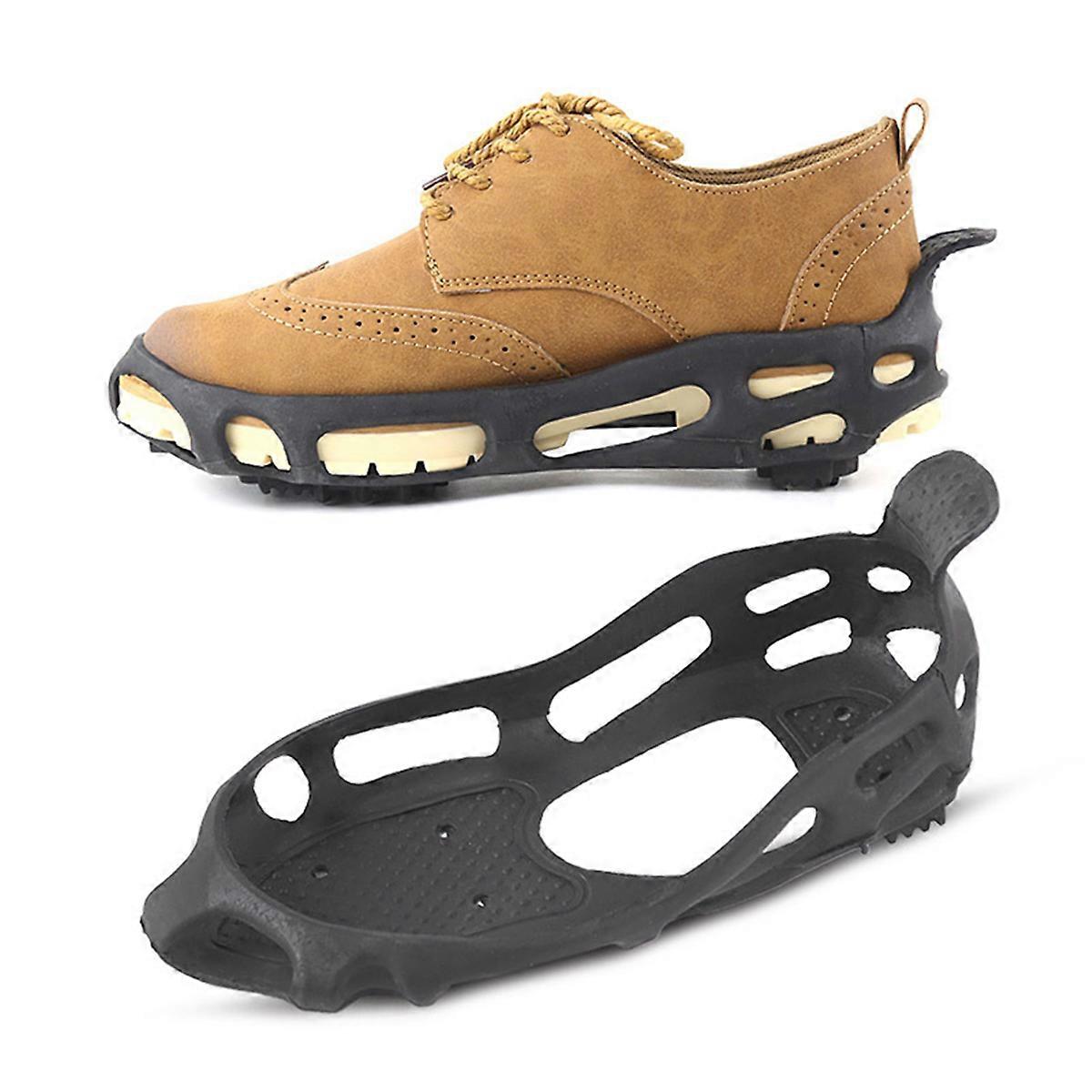 Black Anti-slip Shoe Covers with 10 Durable Spikes for Ice Fishing and Snow Sports Fits Most Shoes