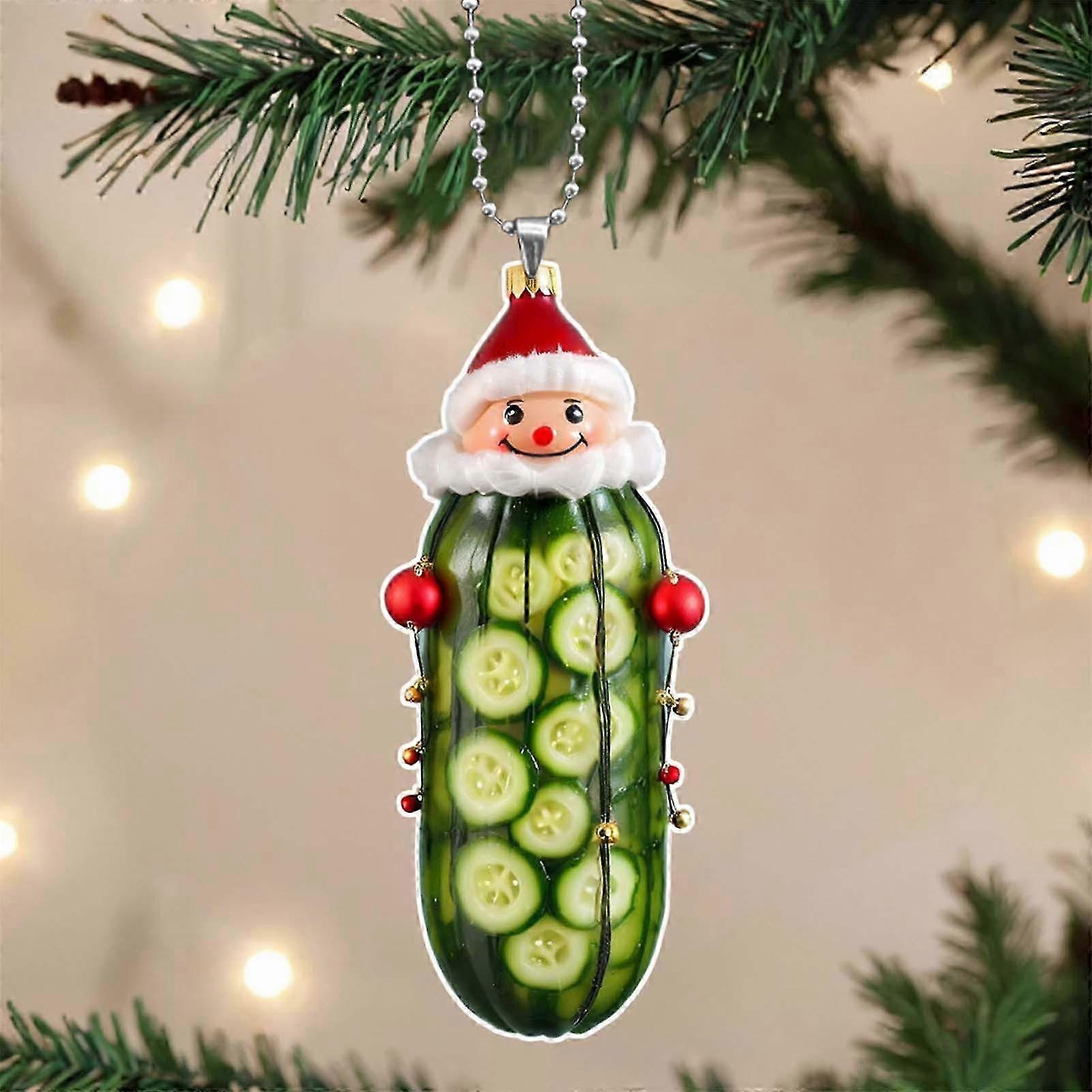 Multi-Functional Acrylic Christmas Tree Pendant with Cute Mini Cucumber Design for Festive Decor