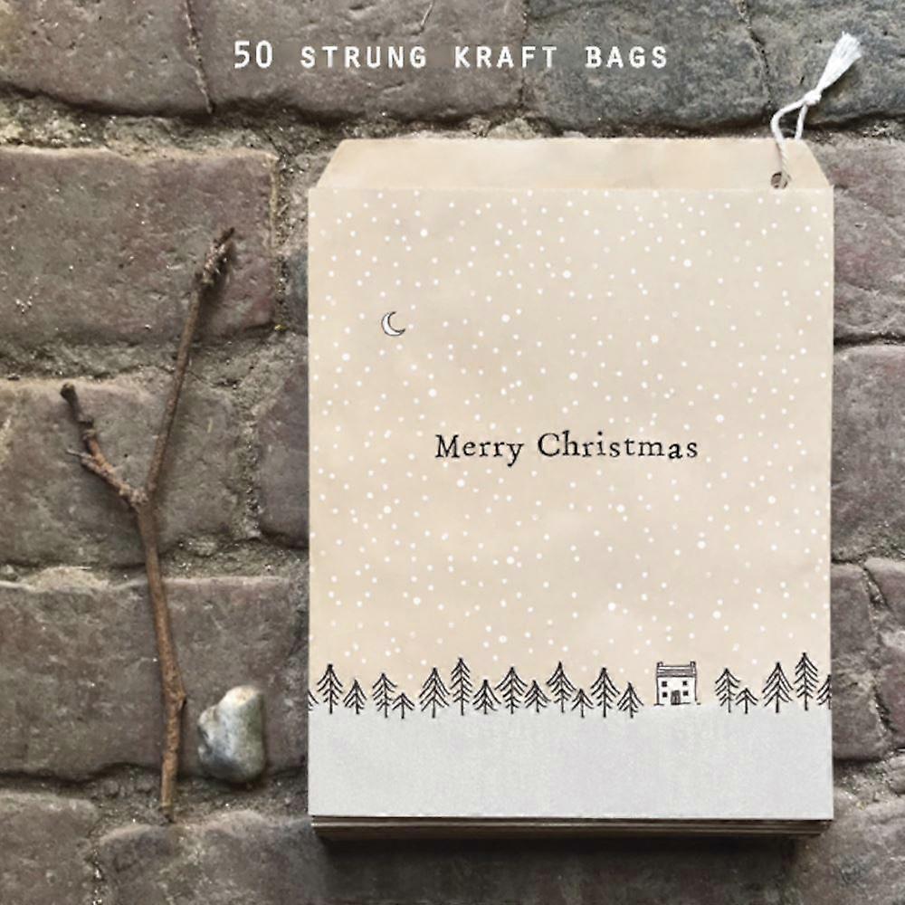 East of India Brown Paper Gift Bags Merry Christmas with Trees x 50