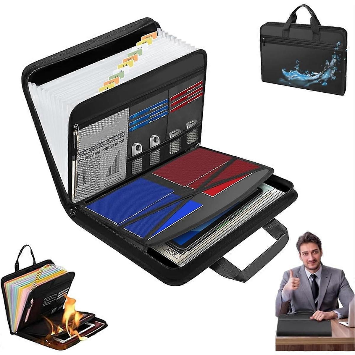 File Folder, Large Capacity A4 Fireproof File Folder with Handle, Waterproof Foldable Accordion Doc