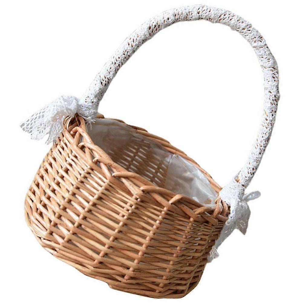 Woven Flower Basket Rattan Basket for Storage 4Pcs with Handle Brown
