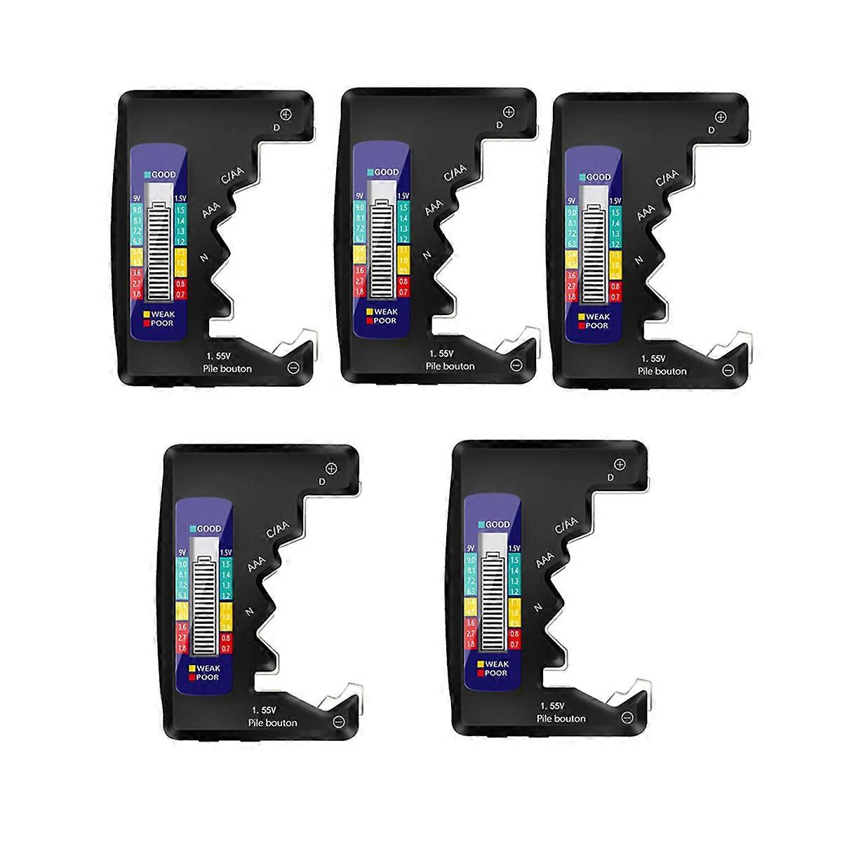 5Pcs Digital Battery Tester LCD Display AA/AAA/9V/1.5V,A