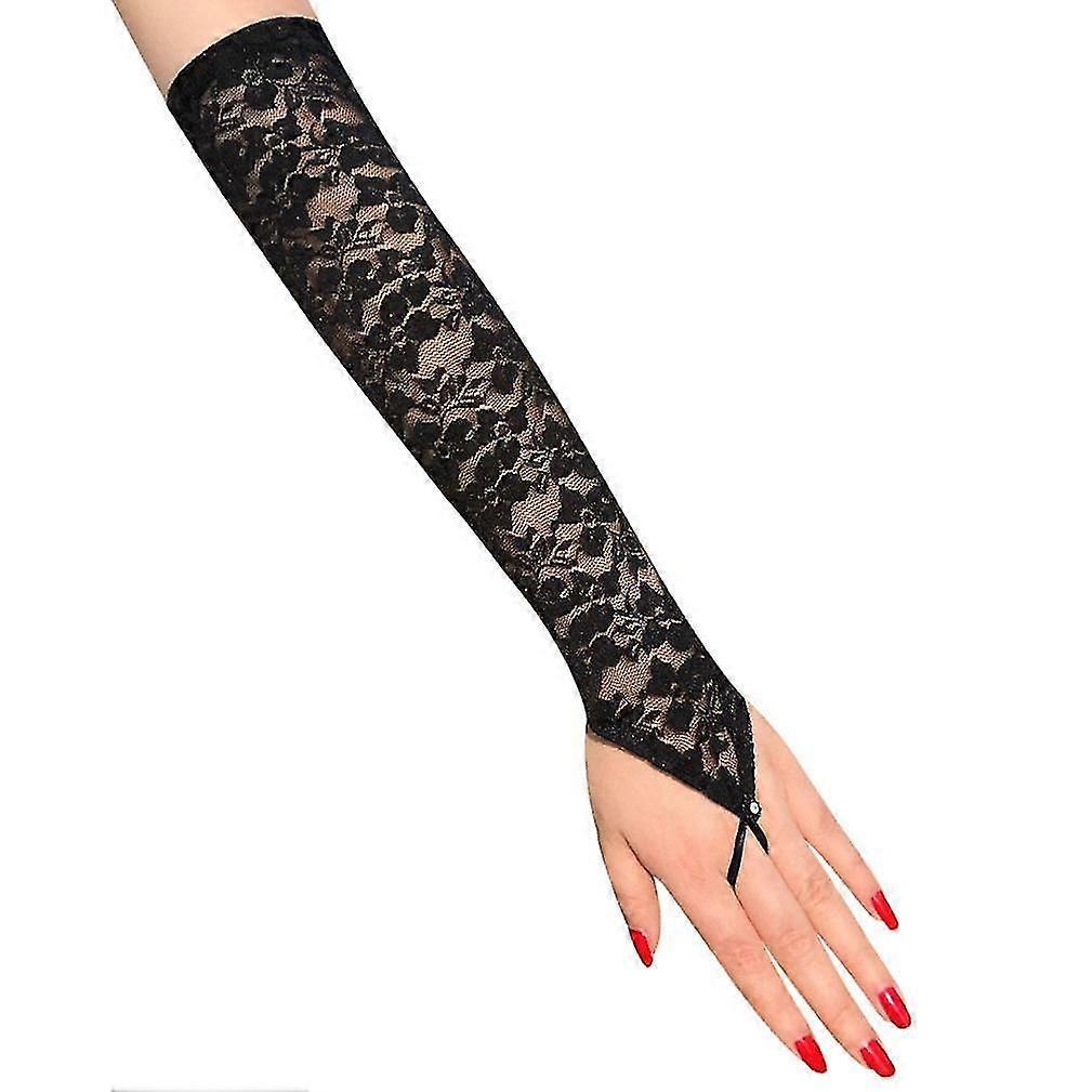 Bride wedding lace long gloves black