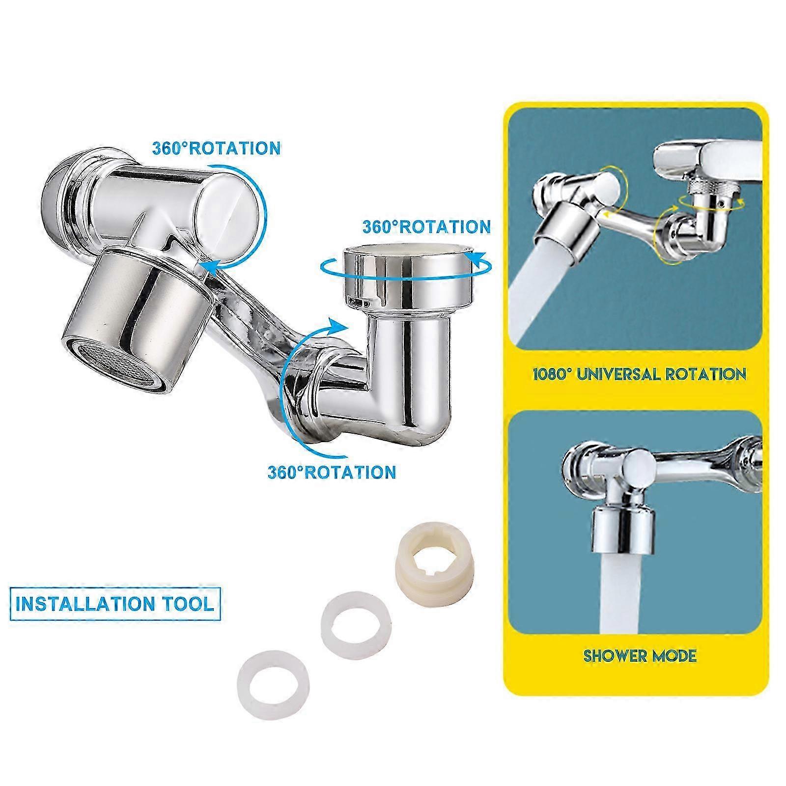 Faucet Aerator Connect Adapter, Universal 1080° Swivel Rotate Robotic Arm Tap Extender, 2 Water Flow Modes, Easy Installation for Kitchen Bathroom
