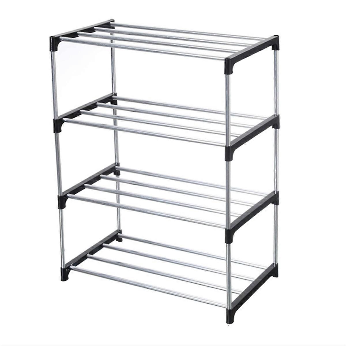 Stackable Small Shoe Rack, Entryway, Hallway and Closet Space Saving Storage and Organization (4-Tier, Black)