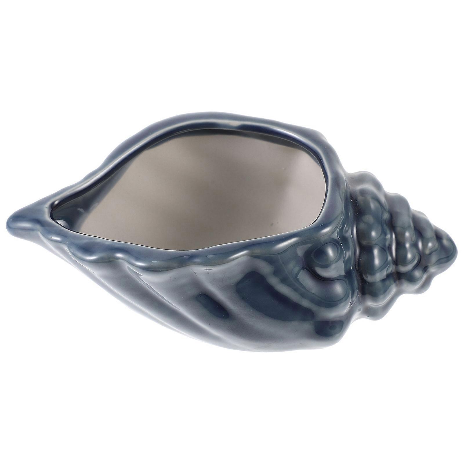 Unique Ceramic Flowerpot Conch Shaped for Plant Container 2Pcs Blue