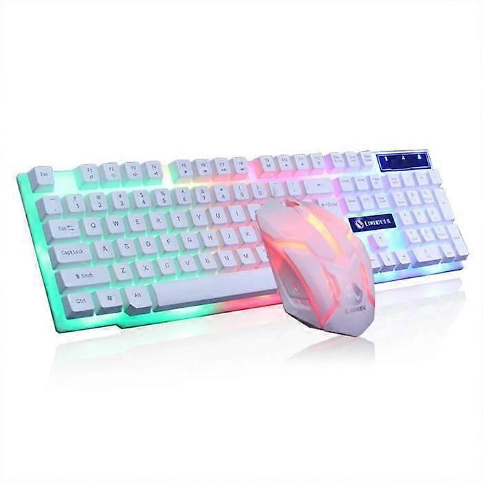 Wired Mechanical Gaming Keyboard and Mouse Set for Desktop Computer LED Illuminated USB White