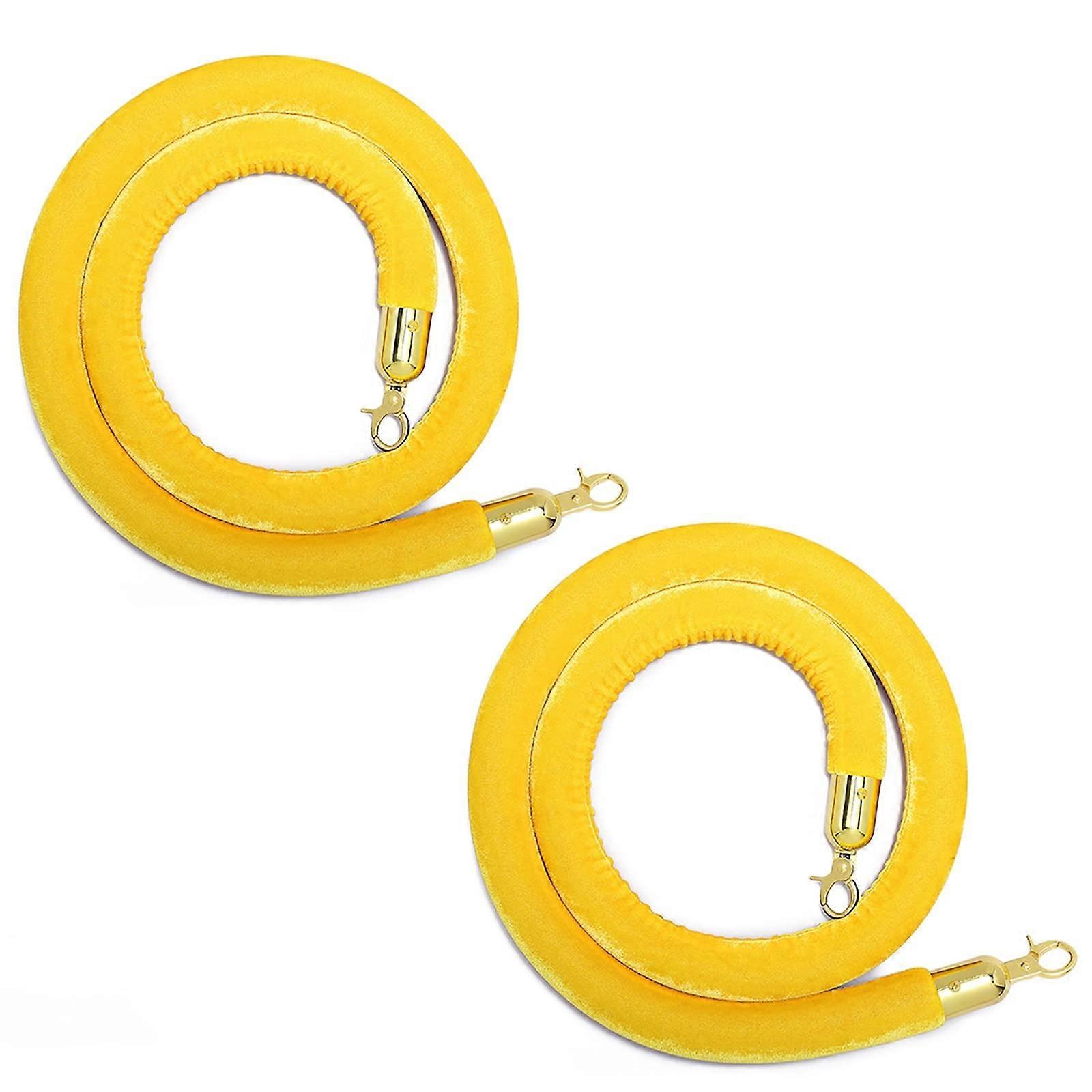 Concierge Column Rope 2 Pcs Yellow 4M 13.1Ft Stanchion Queue Barrier Rope With Polished Gold Hooks For Carpet Casinos