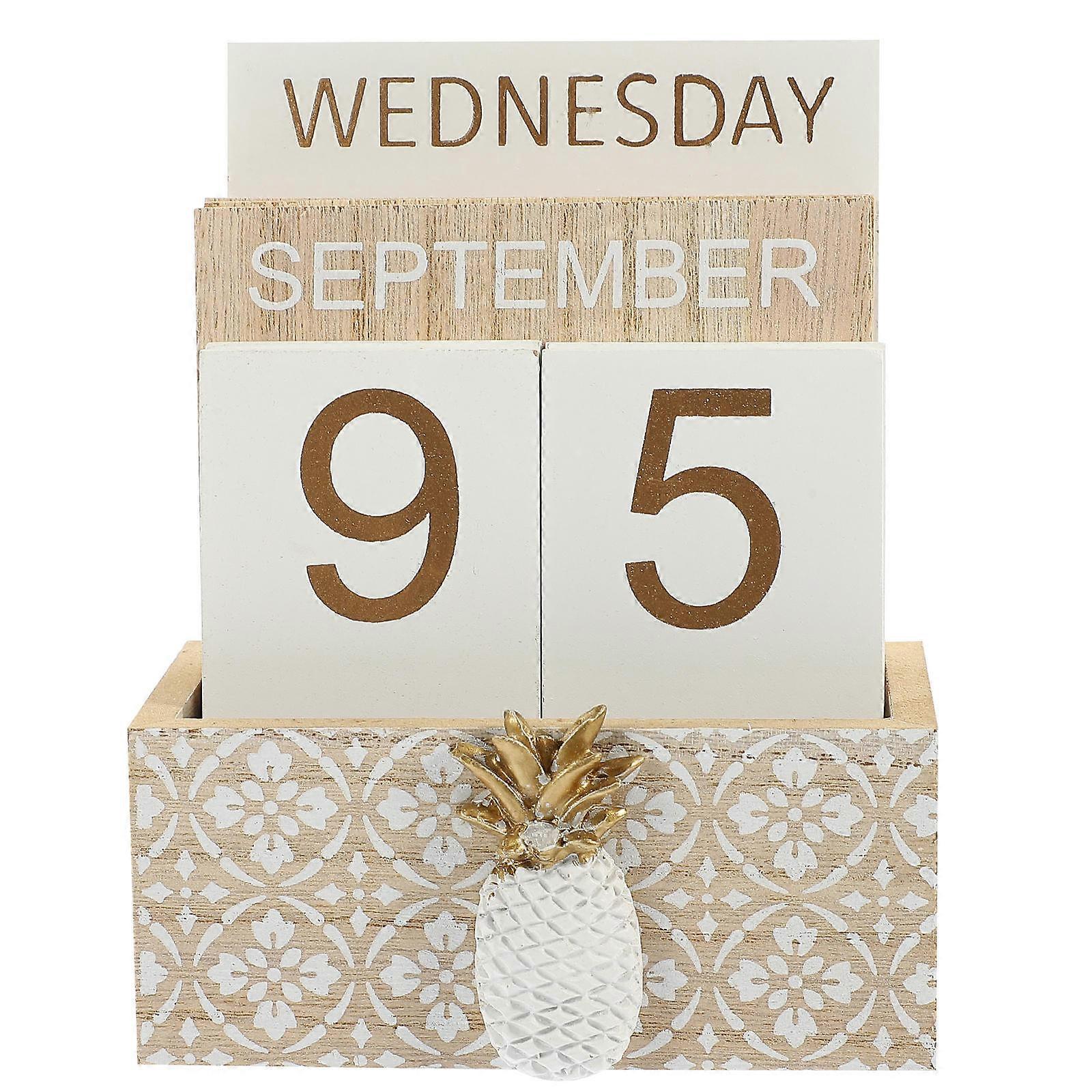 Wooden Calendar Block for Reminding with 3Pcs Rustic Perpetual Calendar Set