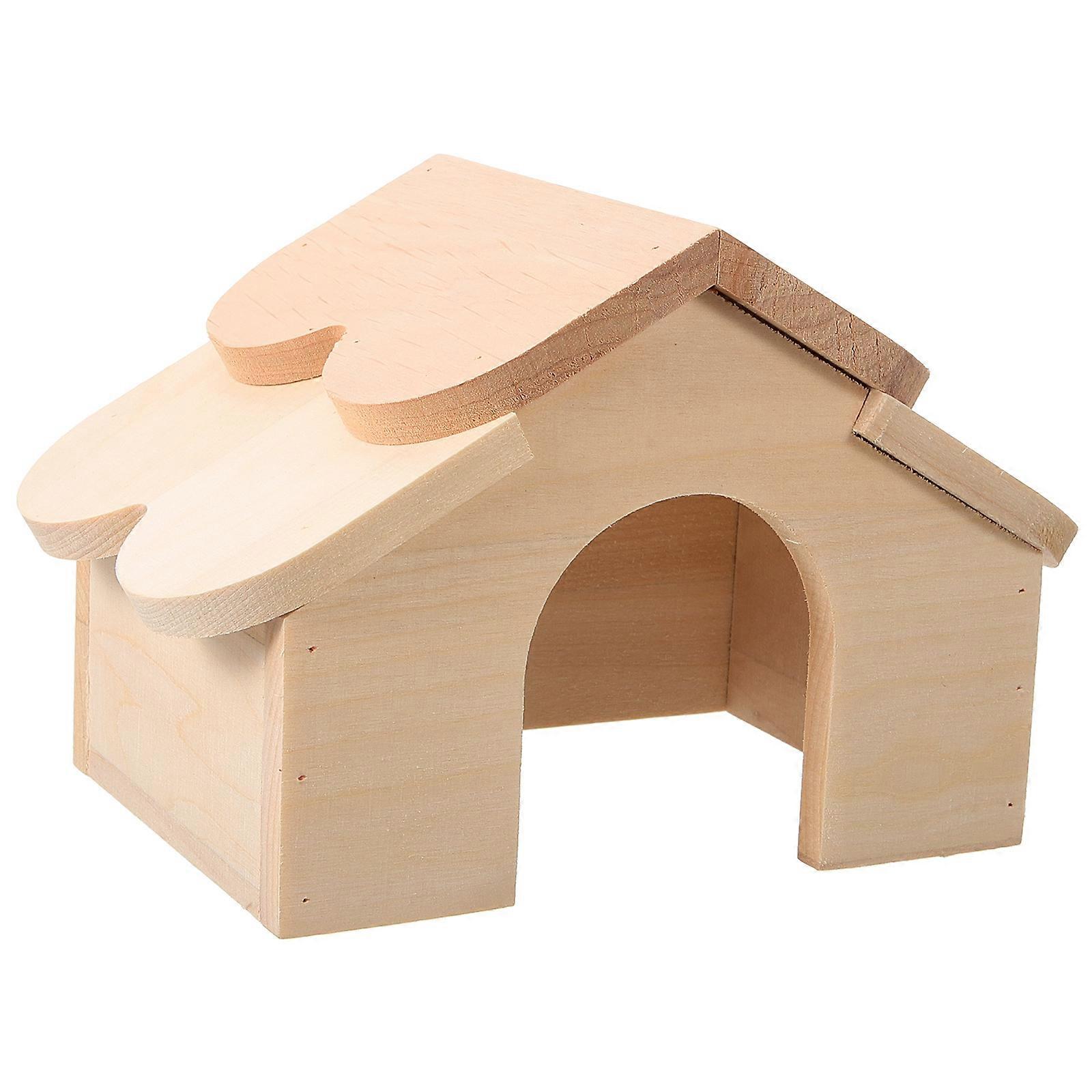 Hamster Houses And Hideouts 2Pcs Wooden Small Animal Hideout Light Yellow Multi-Purpose Training Security Relieve Anxiety