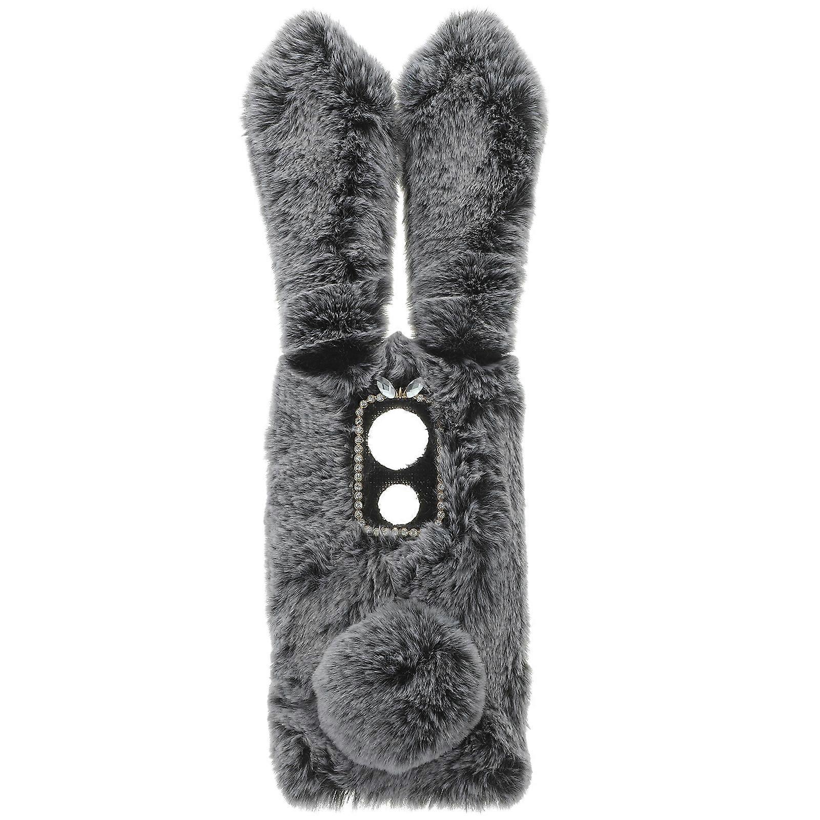 Rabbit Shape Cellphone Protector TPU Plush Dark Grey Scratch Protection 1Pack