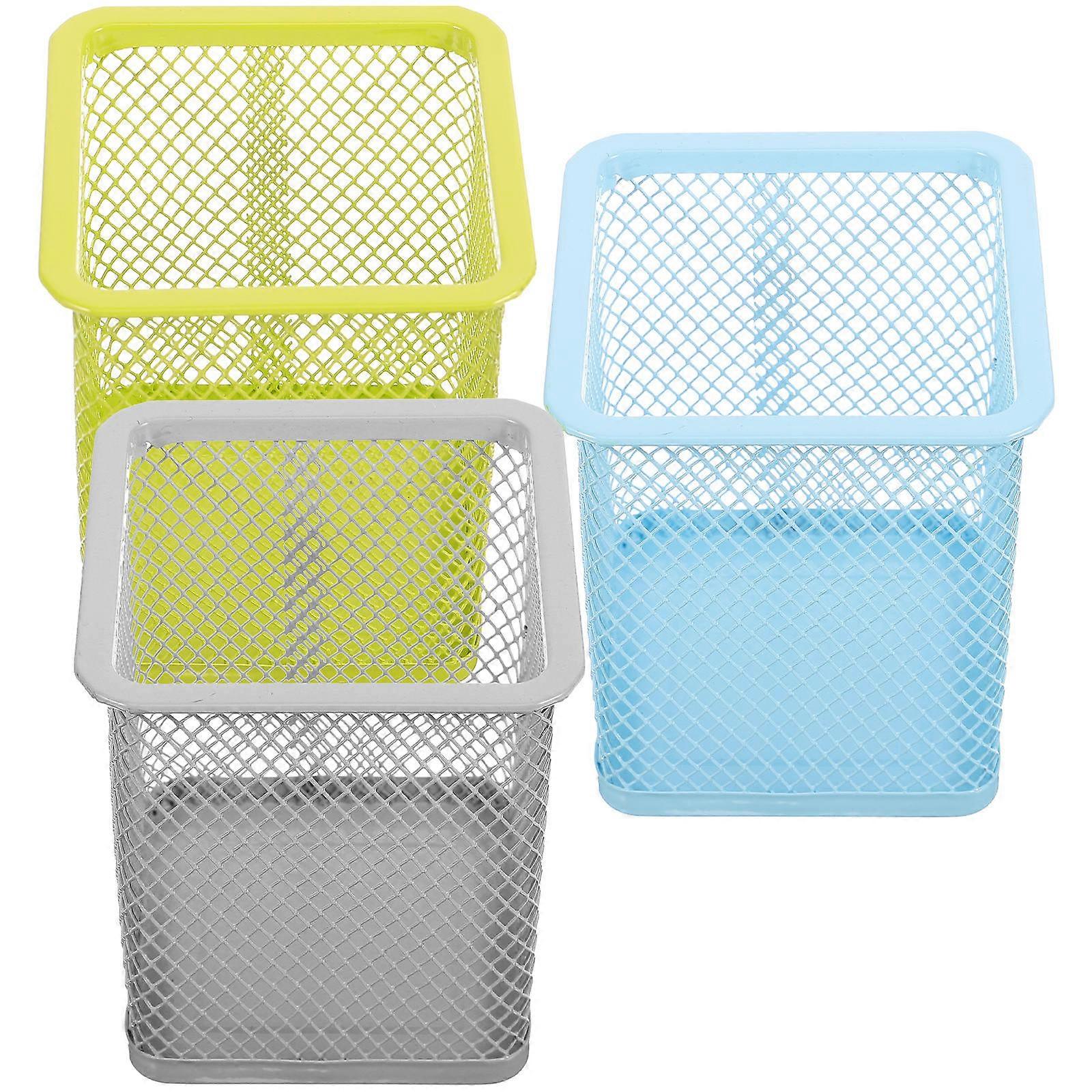 Mesh Pen Holder For Home And Office Storage Square Brush Holder Assorted Color 6 Pcs