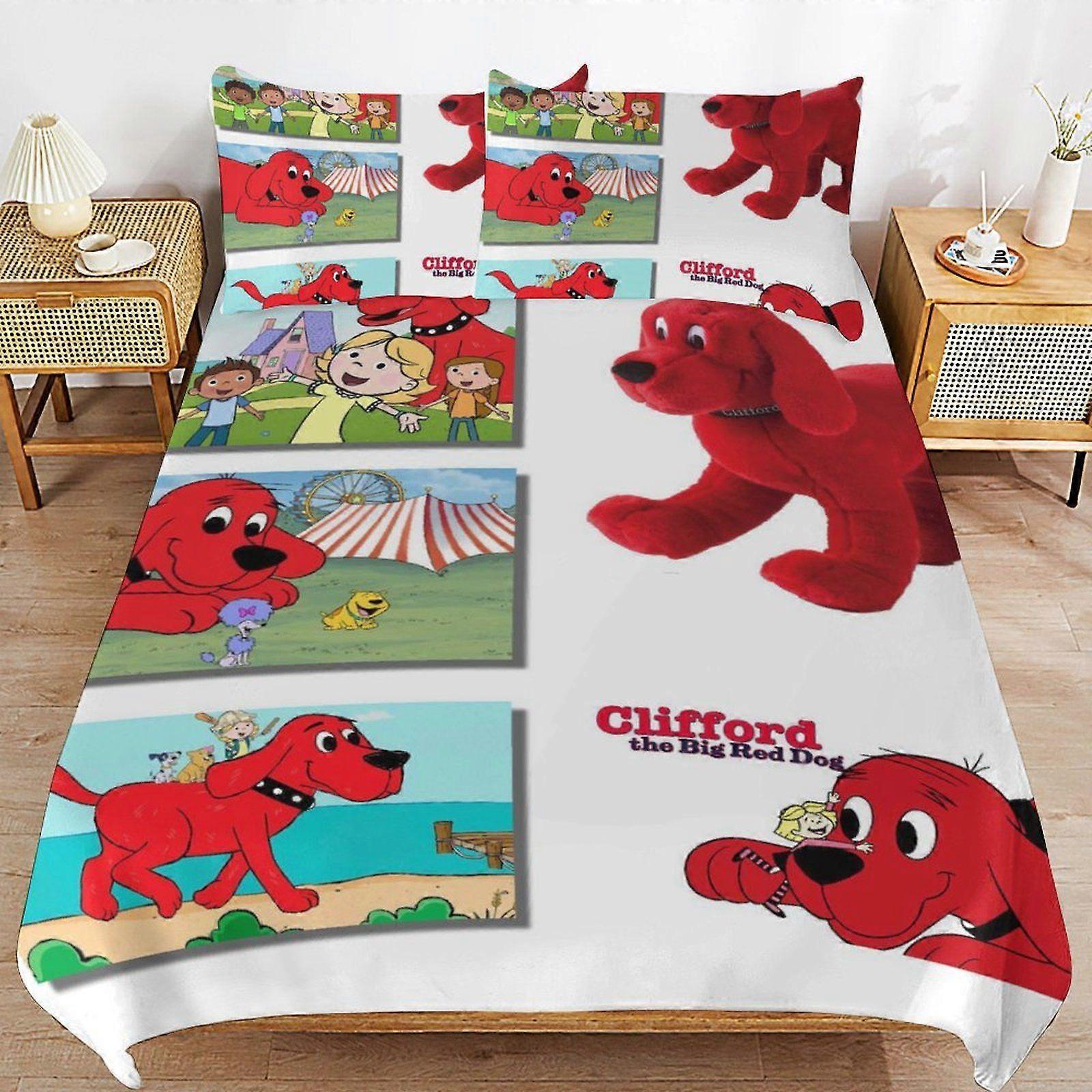 Parure de lit S521 Clifford le grand chien rouge, douce et durable, coutures durables, ajustement pratique, finition filée, entretien facile. X521