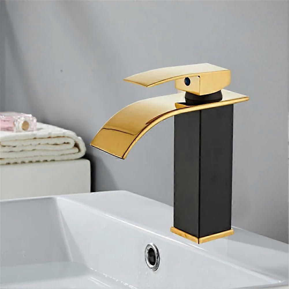 Hot Cold Mixer Sink Tap Waterfall Spout Deck Mounted Basin Faucet Single Handle Single Hole Brass Wash Tap C Short