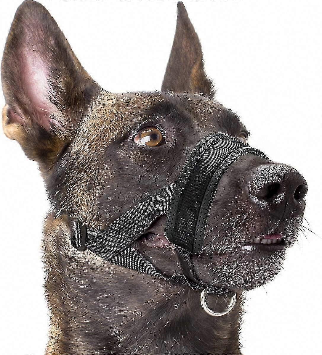 Nylon Soft Dog Muzzle, Anti-Bite, Anti-Bark, Anti-Chew, Adjustable Ring for Large Dogs (XL, Black)