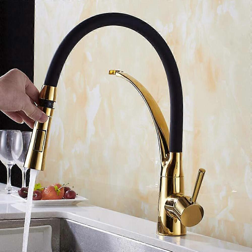 Kitchen Sink Tap Gold Hot And Cold Water Faucet, Single Hole Installation, 360Degree Rotation, 2Function Shower Outlet