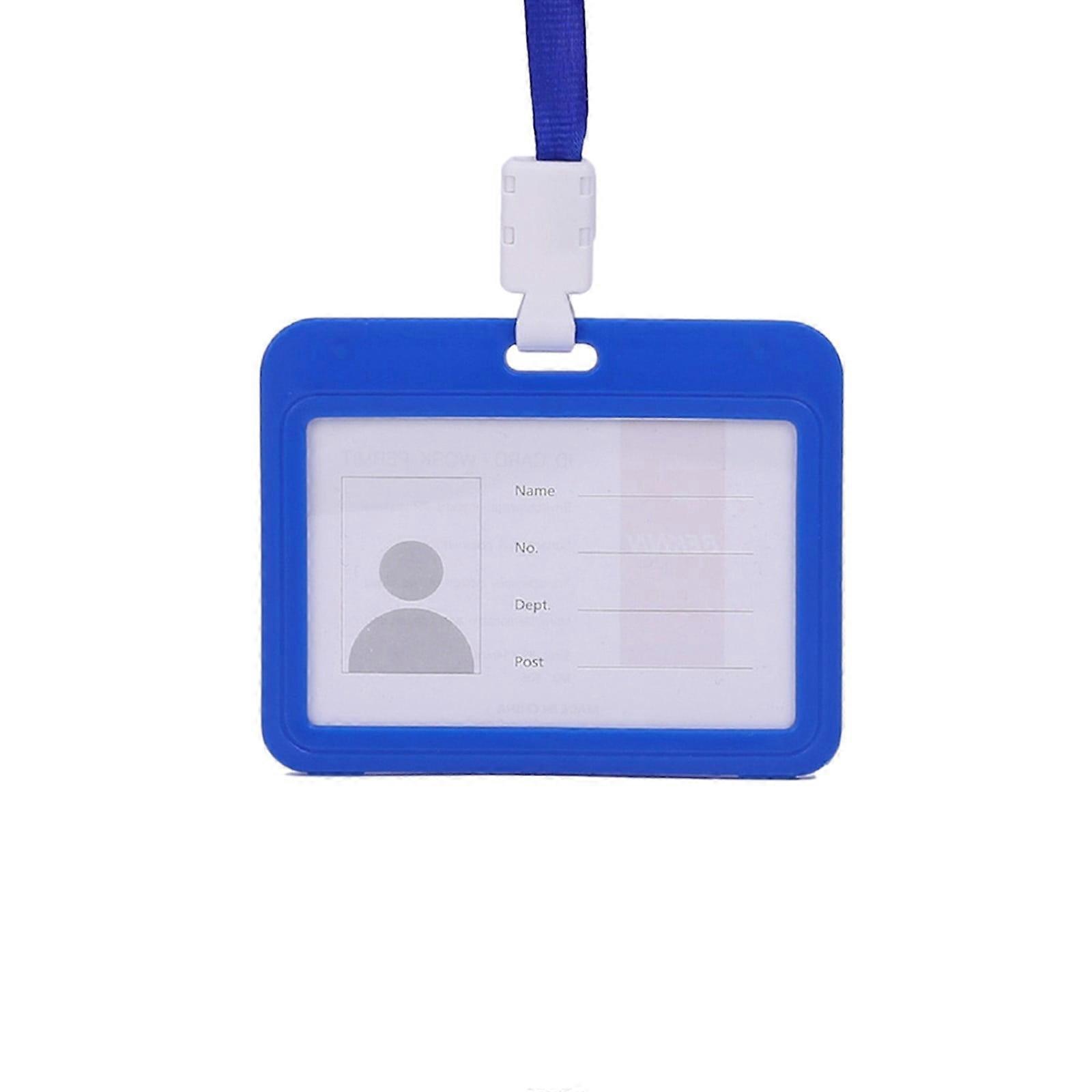 4x3 Inch Horizontal Soft Badge Holder with Lanyard, 1Pc Blue, Compatible with Card Protector 4 X 3 Inches