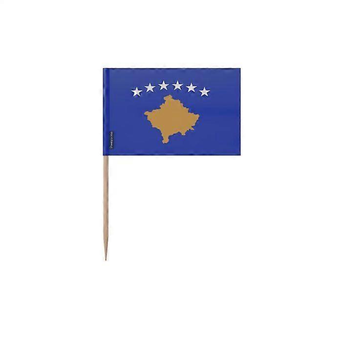 Kosovo Flag Toothpicks - 8 cm - 100 pieces - Adhesive plastic - Bamboo stick - Pixelforma