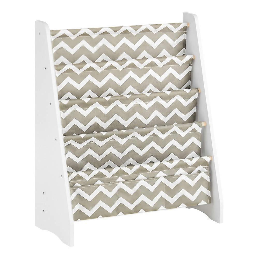 Kids Bookshelf Children's Bookcase and Toy Storage Rack 4-Tier Sling Book Shelf with 3 Fabric Pockets Nursery Furniture,SoBuy KMB50-HG