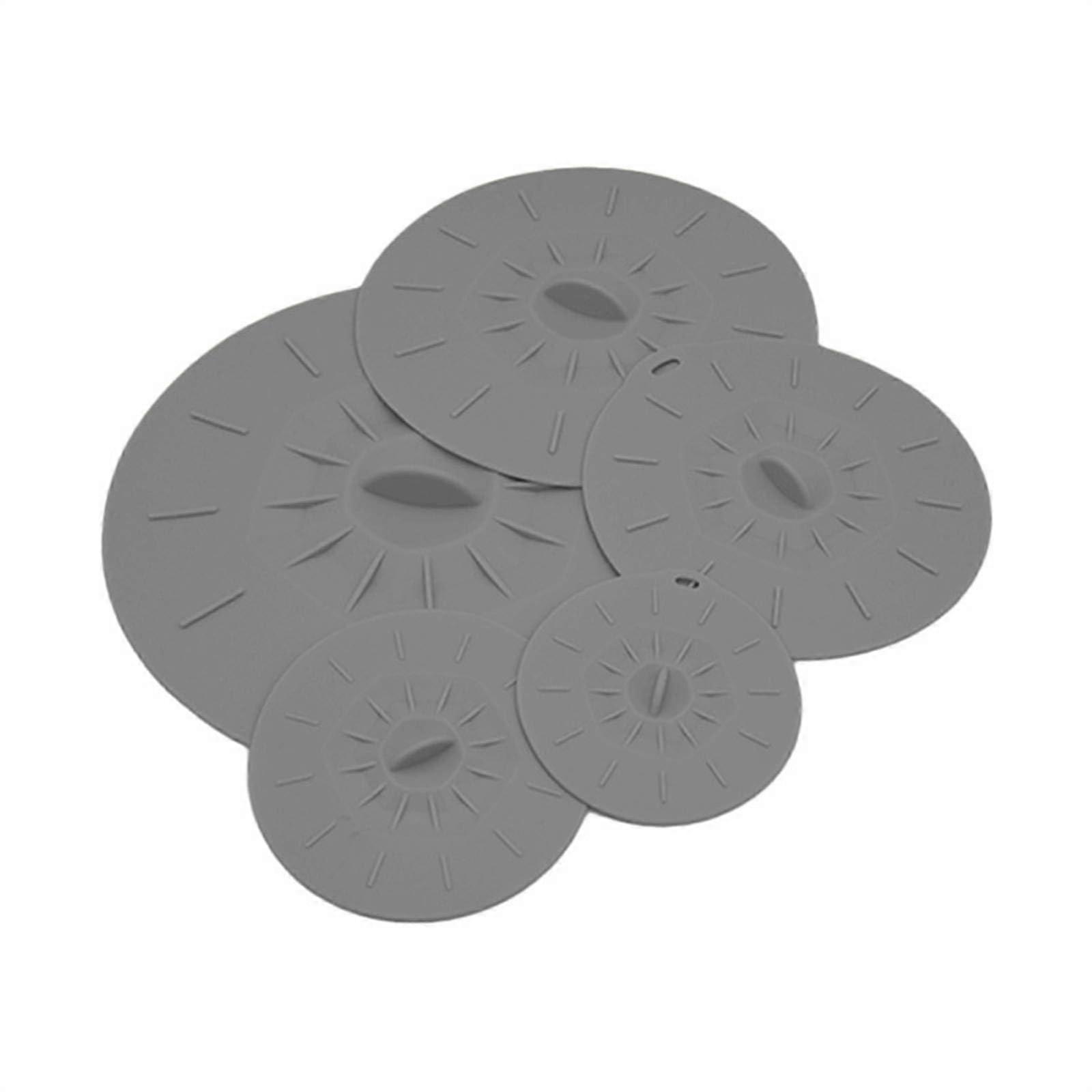 Silicone Food Storage Lids 5Pack, Microwave Splash Guard, Reusable HeatResistant Suction Lids, 5 Sizes, Grey