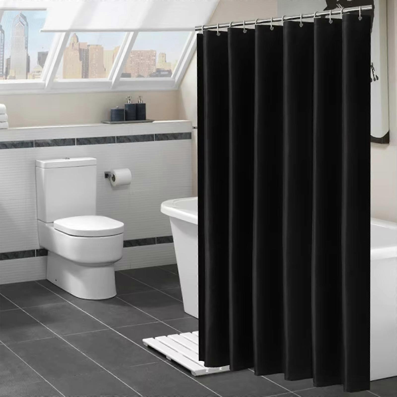 Modern Black Shower Curtain Waterproof Solid Color Bath Curtain 183x230 cm With Hooks