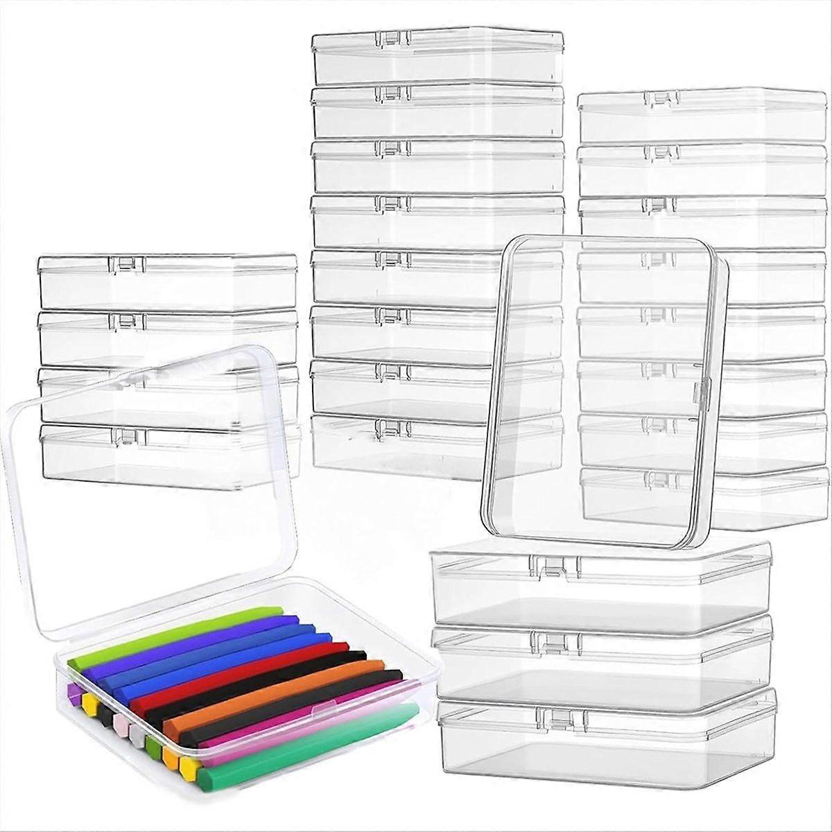 24 Pack Plastic Crayon Boxes with Lids, Clear Stackable Storage Containers for Crayons Bulk, Classr