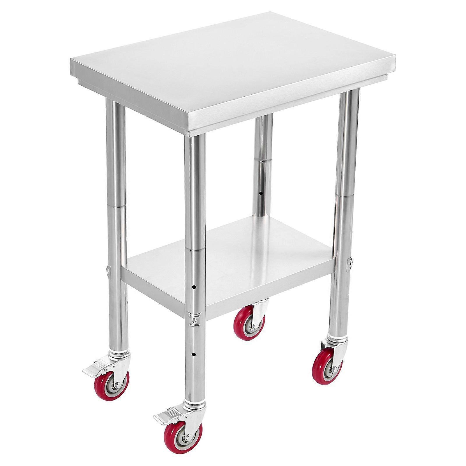 Stainless Steel Table, 61 x 45 cm Food Prep Worktable with Wheels, Kitchen Prep Table with Adjustable Undershelf Workstations