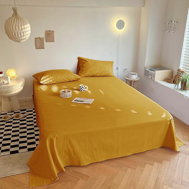 Polyester Brushed Sheet Turmeric 230x230cm Single Piece Dormitory Double Sheet Washed Cotton Fitted Bed Sheet
