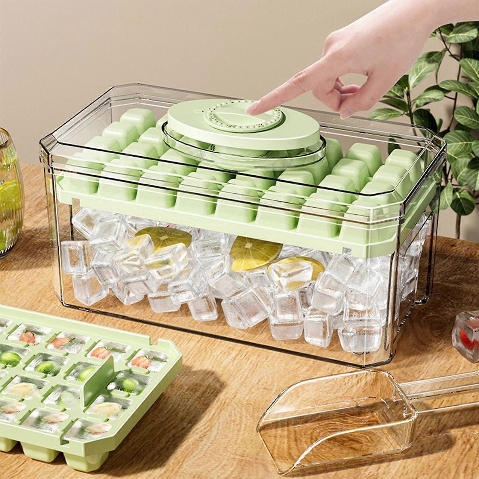 64-lattice Press Ice Tray Large-capacity Ice Cubes Mould Refrigerator Ice Making Easy Demoulding With Lid Ice Box With Ice Box Ice Shovel