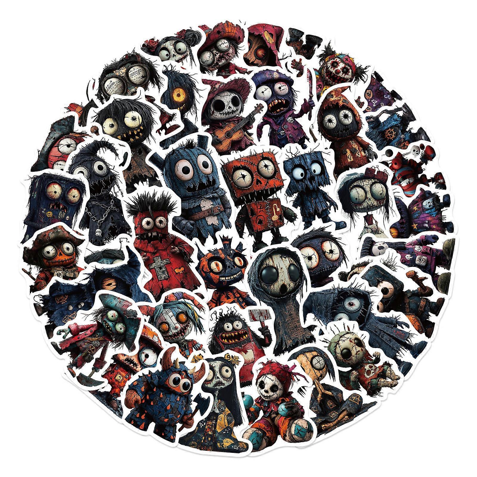Pack Of 50 Spooky Character Stickers Reusable Adhesive For Device Customization Party Theme Decals Multicolor
