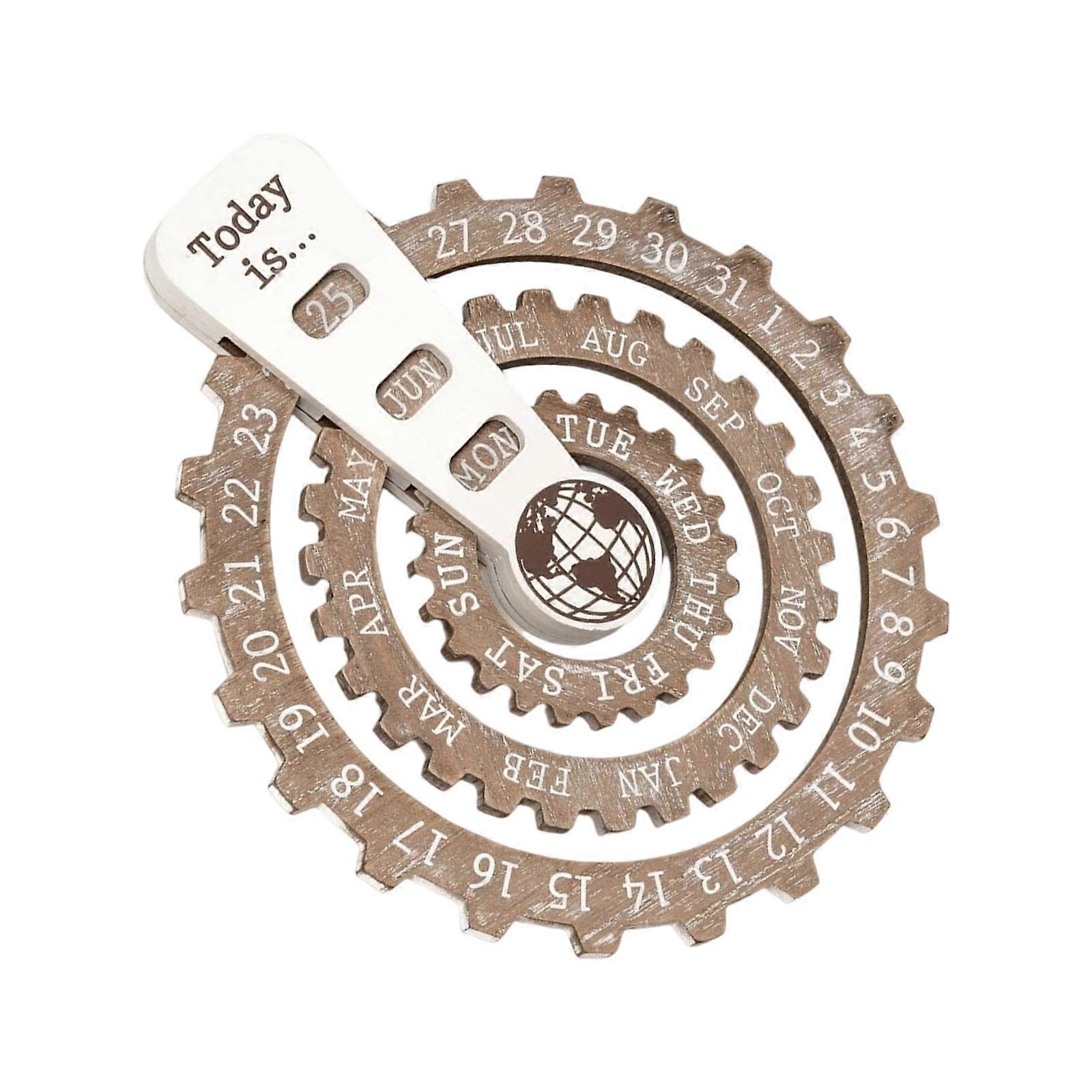 Permanent Twirling World Calendar Natural Wood Wall Art Part Sustainable Decorative Component With Smooth Turn Mechanism  Light color