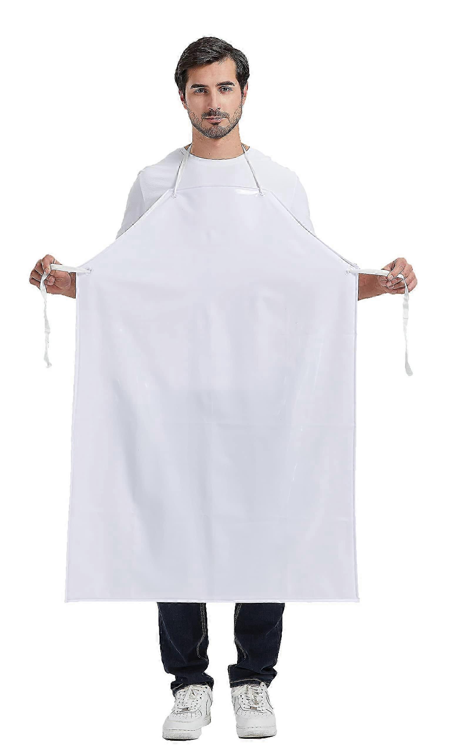 Waterproof Work Apron Bib Apron for Butchers, Meat Processing, Pet Bathing, Garden Use - CFS0007, Thin White, One Size