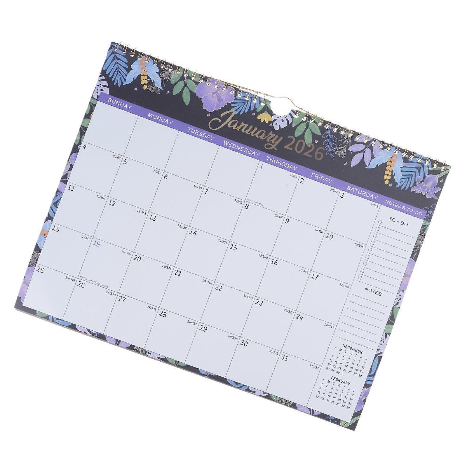 לוח שנה לתלייה על הקיר 2025-2026, כריכה כפולה, לוח שנה חודשי, מתכנן ל-18 חודשים, מיולי 2025 עד דצמבר 2026, צבעים רבים