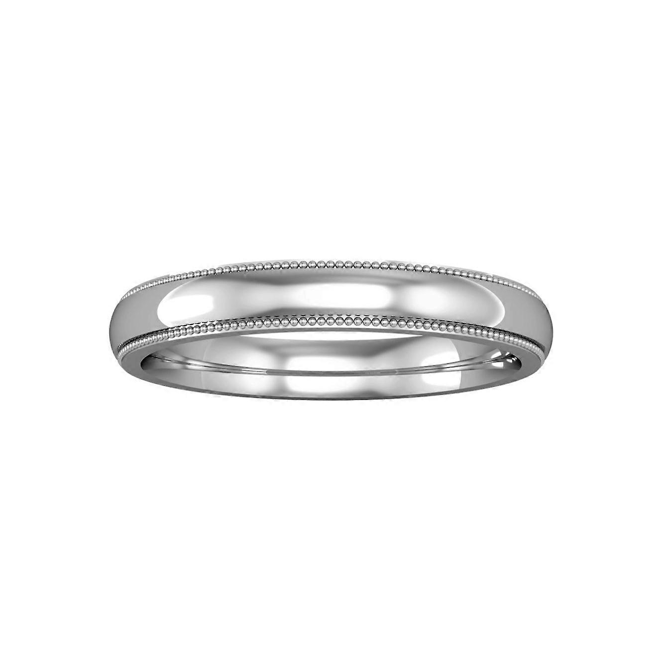 Jewelco London 18K 白金 - 3 毫米 Essential 宫廷形状磨粒边缘戒指承诺 / 结婚戒指