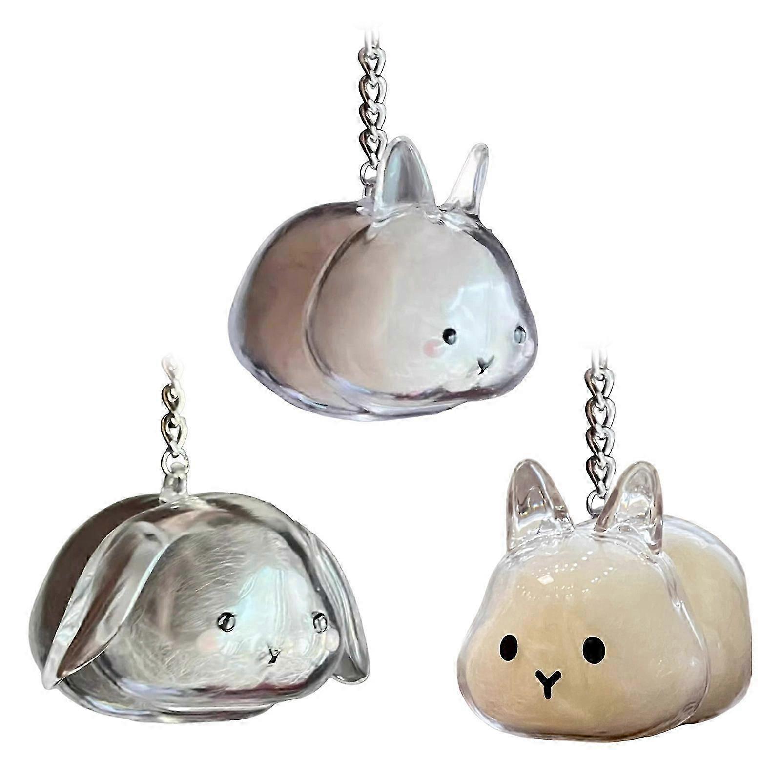 3PCS Portable Pet Hair Collector Keychains Practical Rabbit Theme Bag Hanging Accessory for Cat Lovers Multicolor